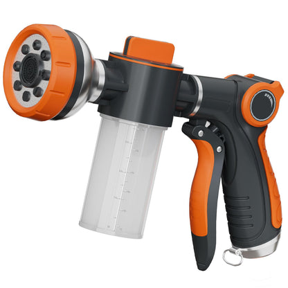 Garden Hose Nozzle,8 Patterns Hose Sprayer High Pressure,Heavy Duty Dog Wash,Metal Water Hose Nozzle with Soap Dispenser,Car Wash Foam Gun