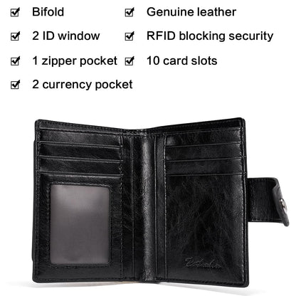 BOSTANTEN Women Leather Wallet RFID Blocking Small Bifold Zipper Pocket Wallets Card Case Purse with ID Window