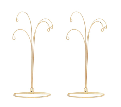 Creative Hobbies 2 Pack of Metal Ornament Display Stands – 12″ Tall with Four Hooks at Varying Heights for Christmas Ornaments and Keepsakes (Gold)