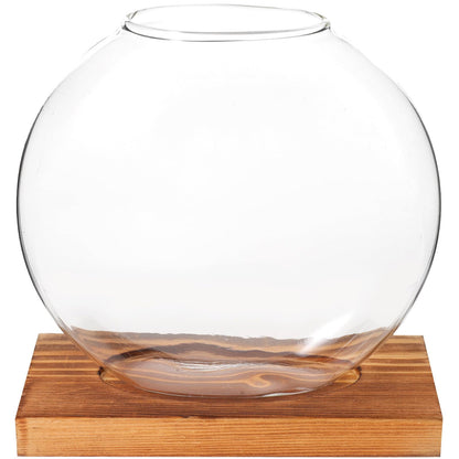 LALADEFIEE Desktop Glass Hydroponic Plant Vase with Retro Wood Base, Scindapsus Aureus Terrarium Planter for Office and Home Décor