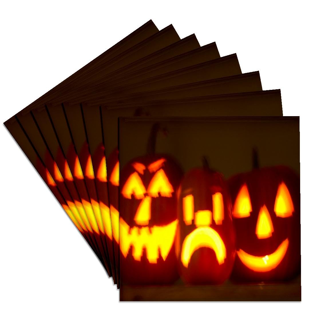 3dRose Halloween Jack O Lanterns Carved Pumpkins Set of 8 Ceramic Tile Coasters