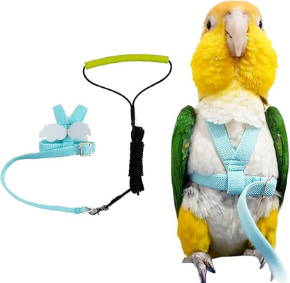 Bird Harness Leash Adjustable Outdoor Training Flying Harness Traction Rope with Cute Wing for Parrots Pigeons Budgerigar Lovebird Cockatiel Mynah (S,Blue)