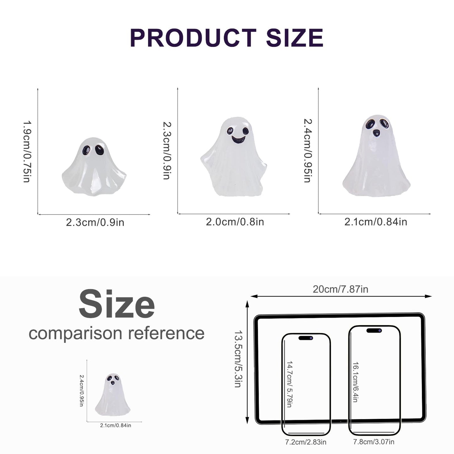 Cutecutedy 60Pcs Mini Resin Ghost Figurines,Tiny Little Ghosts for Halloween Decor,Cute Spooky Vase Filler,Tiered Tray & Table Centerpiece,Miniature Party Favors,Home Decor（Luminous）