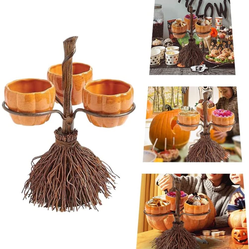 Halloween Pumpkin Snack Bowl Stand, Halloween Broomstick Snack Bowl Stand, Pumpkin Snack Tray, Detachable Candy Holder Bowl Halloween Party Favor Supplies for Serving Snacks,
