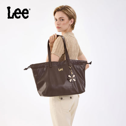 Lee Leather Tote Bag for Women, Spacious Vegan Leather Shoulder Bag & Handbag with Drawstring Closure, Durable Shoulder Straps, Large Capacity Work & Travel Purse, LEE73-001CF