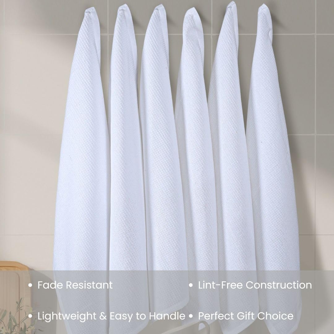 CLOUDLOOM Kitchen Hand Towels Cotton, Set of 6-100% Cotton Waffle Weave Kitchen Towels 16x26 - Soft Absorbent Dish Towels with Hanging Loop for Drying & Cleaning - Tea Towel Set - White