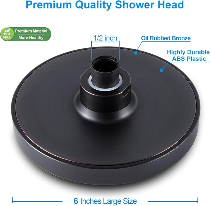 High Pressure Rainfall Shower Head, 6 Inches Modern Showerhead with Perfect Adjustable Replacement, Removable Restrictor, Easy Installation for Your Bathroom Shower Heads (Oil Rubbed Bronze)