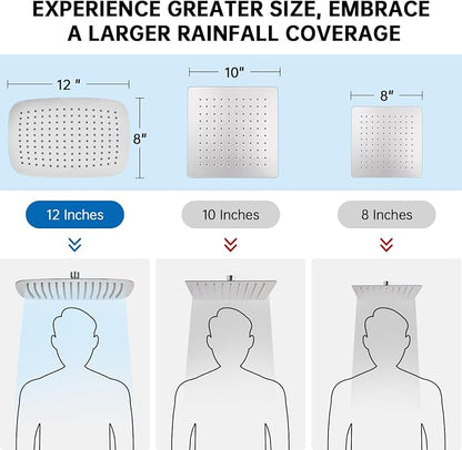 G-Promise All Metal 12 Inch Rain Shower Head with Massage Mode Handheld Spray Combo, 3-Way Diverter with Pause Setting, Full Body Coverage, Modern Bathroom Upgrade (Brushed Nickel)