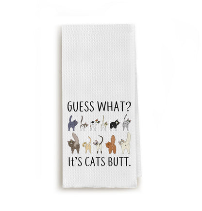 Zeghk Guess What? It's Cat Butt Funny Dish Towel for Kitchen, Cute Tea Hand Towel, Decorative Bathroom Towel, Cat Lovers Gift 16x24 Inch