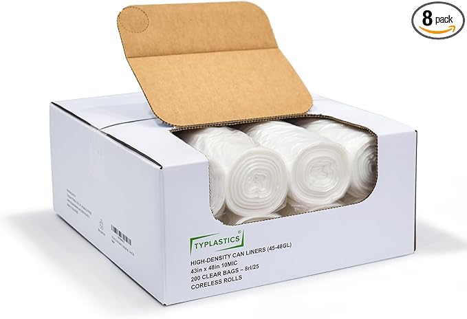 TYPLASTICS 45-48 Gallon Clear Trash Can Liners