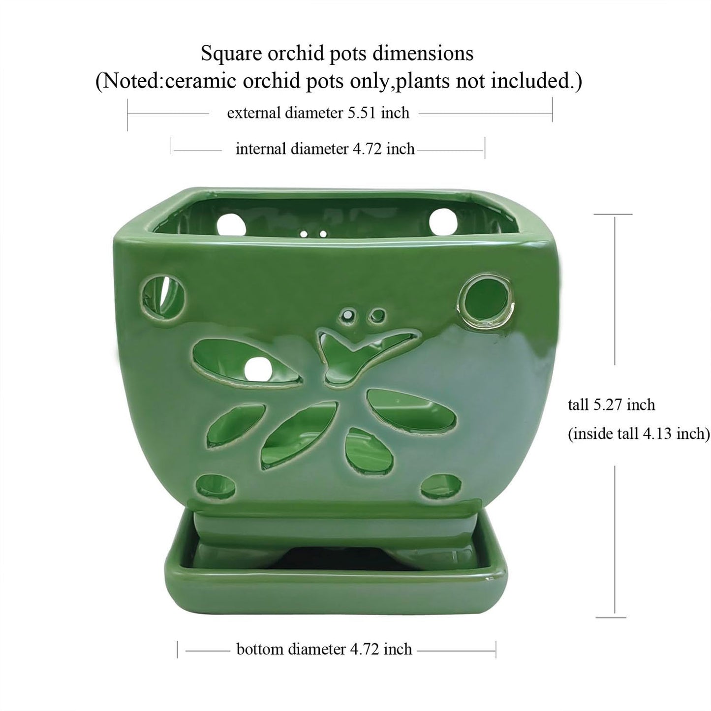 Grdthzey Orchid Pots with Holes Square Ceramic Orchid Planter Pots 5.5 inch (Green)
