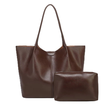 Women's Large Faux Leather Tote Bag, Spacious Work Shopper, Designer Top Handle Shoulder Bag for Travel College Daily Use (Coffee)