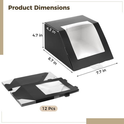 Homaisson 12 Pcs Black Present Boxes, Modern Hat Storage Boxes with Window Display, Sturdy Paper Cap Display Containers, Fold Packing Containers, 7.7x8.7x4.3 in