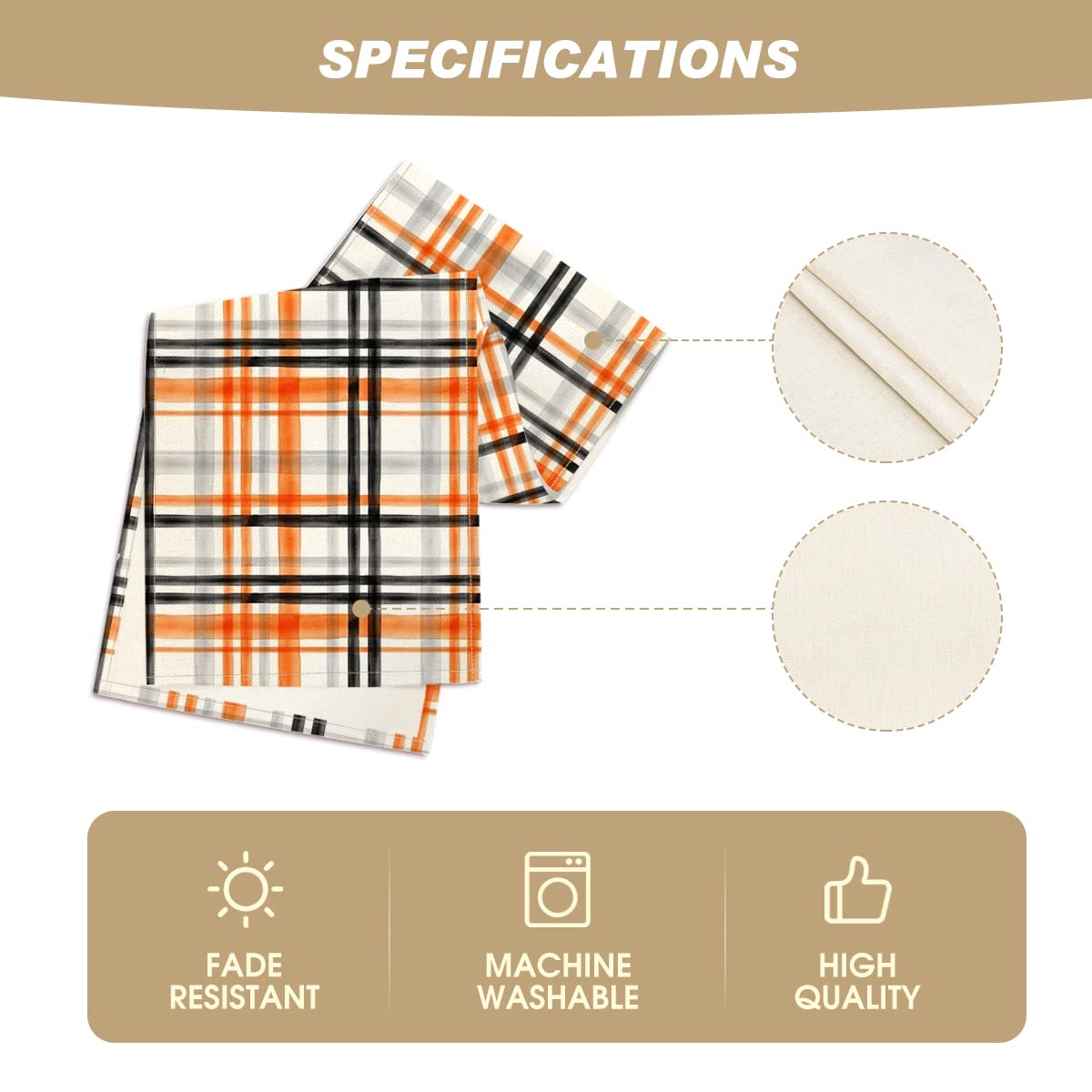 Artoid Mode Orange Black Buffalo Plaid Fall Table Runner, Halloween Kitchen Dining Table Decoration for Outdoor Home Party 13x108 Inch