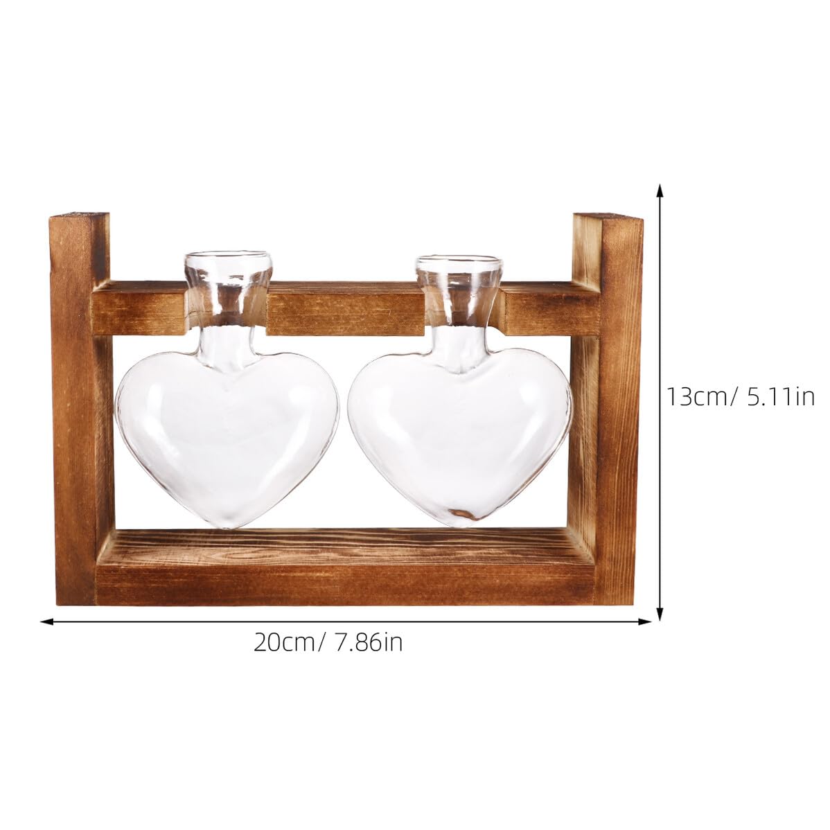 BESPORTBLE 2Pcs Heart-Shaped Glass Hydroponic Containers with Retro Wooden Rack Temperature-Resistant Terrarium Vases for Tulips Roses and Green Plants Decorative Flower Holders for Home and