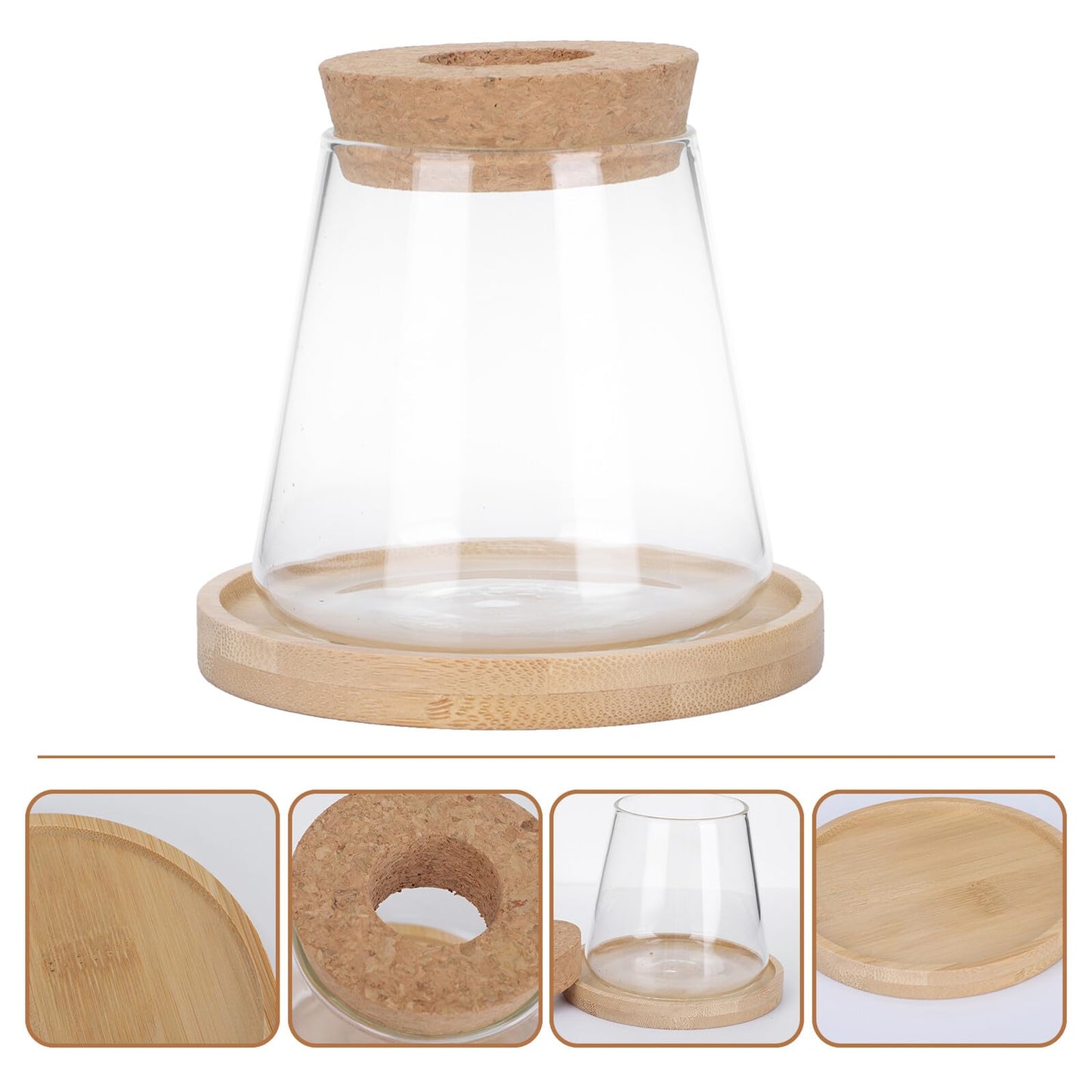 Uonlytech Hydroponic Glass Vase with Wooden Stopper and Dipper, Plant Terrarium for Indoor Gardening, Desktop Flower Pot for Office and Home Décor