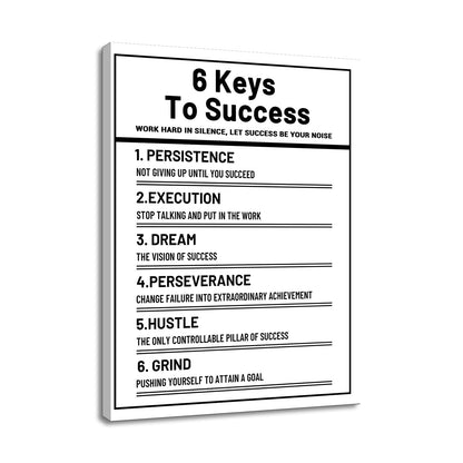 YSPCSUN Inspirational Wall Decor 6 Keys To Success Canvas Prints Framed Motivational Office Signs Work Hard In Silence Quote Art For Bedroom Living Room Entrepreneur Mindset 24x18 Inch Poster