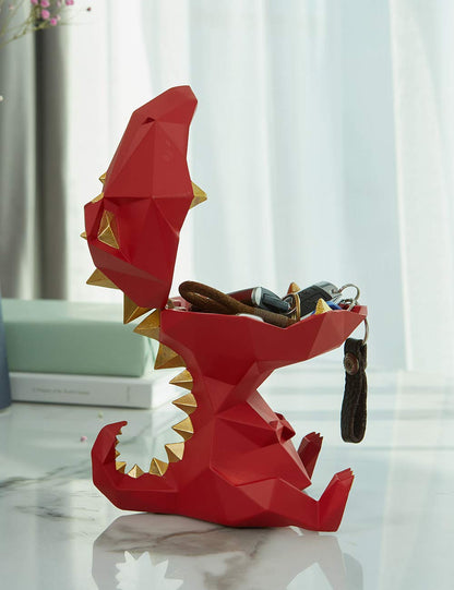 HAUCOZE Dinosaur Candy Dish Cookie Jar Storage Statue Modern Home Decor Sculpture Table Centerpiece Gift for Living Room Red 7.5 Inch