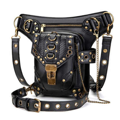 Rullar Retro Punk Waist Bag Military Tactical Drop Leg Bag Outdoor Bike Motorcycle Cycling Hiking Fanny Pack Hip Bag Utility Pouch Shoulder Crossbody Bag Black