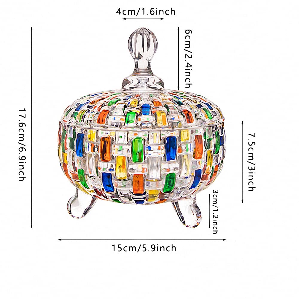 MAGCOLOR Elegant-Hand Painted Colorful Large Crystal Glass Candy Box,Christmas Candy jars with Lid,Storage Jewelry Jar,Candy dish covered,Great Gift for Family Friends-24 oz-Cute Candy servers.