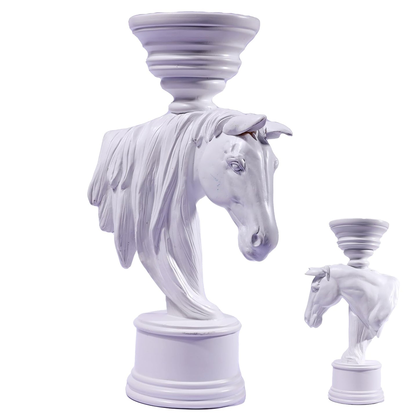 Horse Candle Holder 12 Inch – Rustic Equestrian Stallion Figurine for Farmhouse Table Centerpiece, Western Mantel Decor, Entryway Console Display, Resin Horse Statue with Pillar Candle Tray