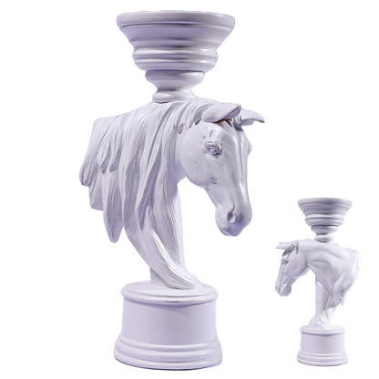 Horse Candle Holder 12 Inch – Rustic Equestrian Stallion Figurine for Farmhouse Table Centerpiece, Western Mantel Decor, Entryway Console Display, Resin Horse Statue with Pillar Candle Tray