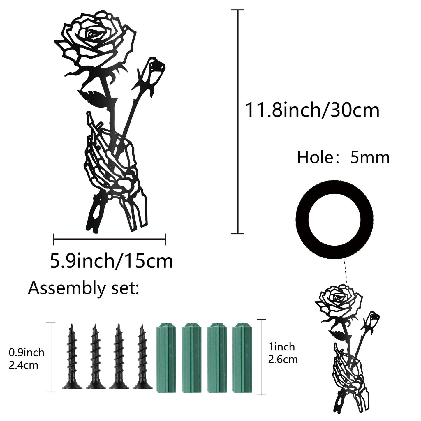 CREATCABIN Skeleton Hand Rose Wall Decor Flower Metal Wall Art Minimalist Halloween Gothic Line Art Skull Unique Love Hanging Sculpture for Wall Valentine's Day Home Decor Black 11.8 x 5.9 inch