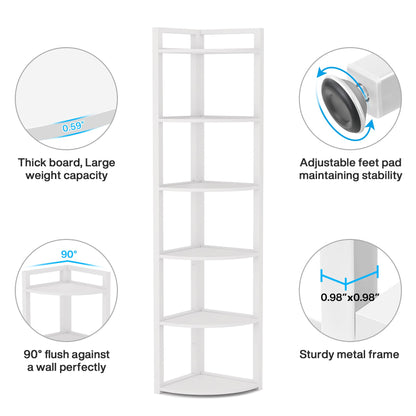 Tribesigns 6 Tier Corner Shelf, 70.9 Inch Tall Corner Bookshelf Small Bookcase Modern Corner Shelving Unit Storage Rack for Living Room, Home Office, Kitchen, Small Space (White)