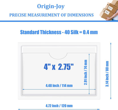 Origin-Joy 35 PCS Self Adhesive Index Card Pockets with Top Open, Clear Plastic Label Holder for Cards of Note, Library and Business, Adhesive Label Pockets & Card Holder (4 x 2.75 inch)