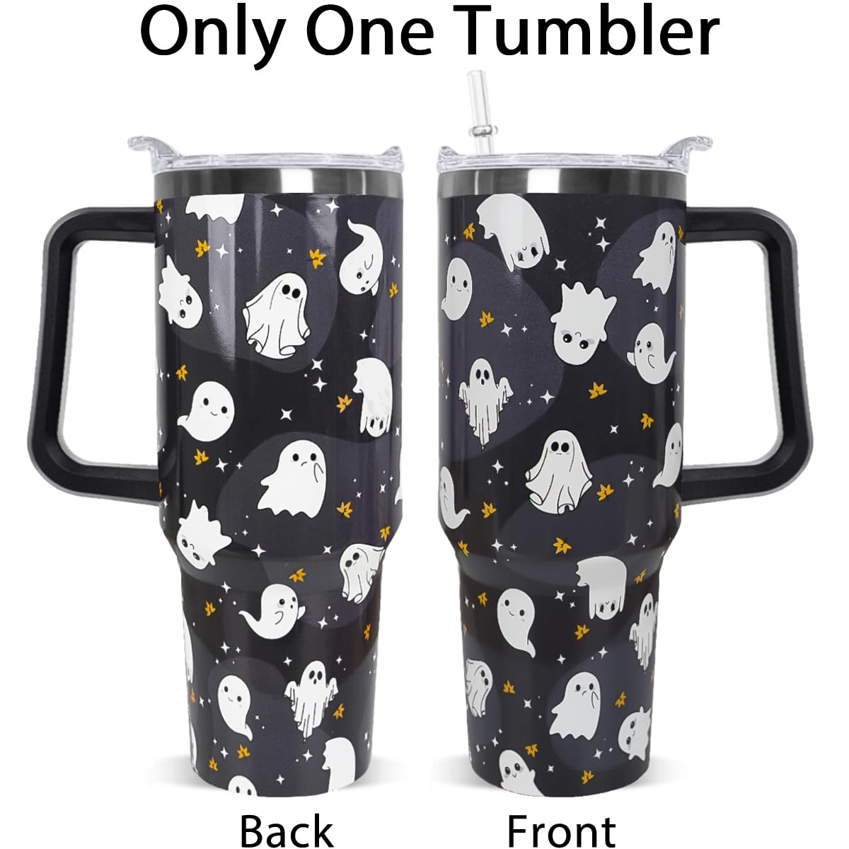 Rcvlauf Halloween Tumbler 40oz Ghost Tumbler Spooky Leak Proof Cups with Handle and Straw Insulated Water Bottle Coffee Travel Mugs for Halloween Decor Gifts for Women Men (1PCS)