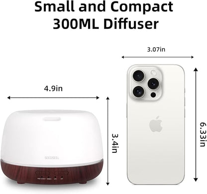 SEEDSEEL 300ML Essential Oil Diffuser,Aromatherapy Diffuser with Remote Control, 7-Color LED Light and 4 Timers,Quiet Auto-Off for Bedroom, Home,Office
