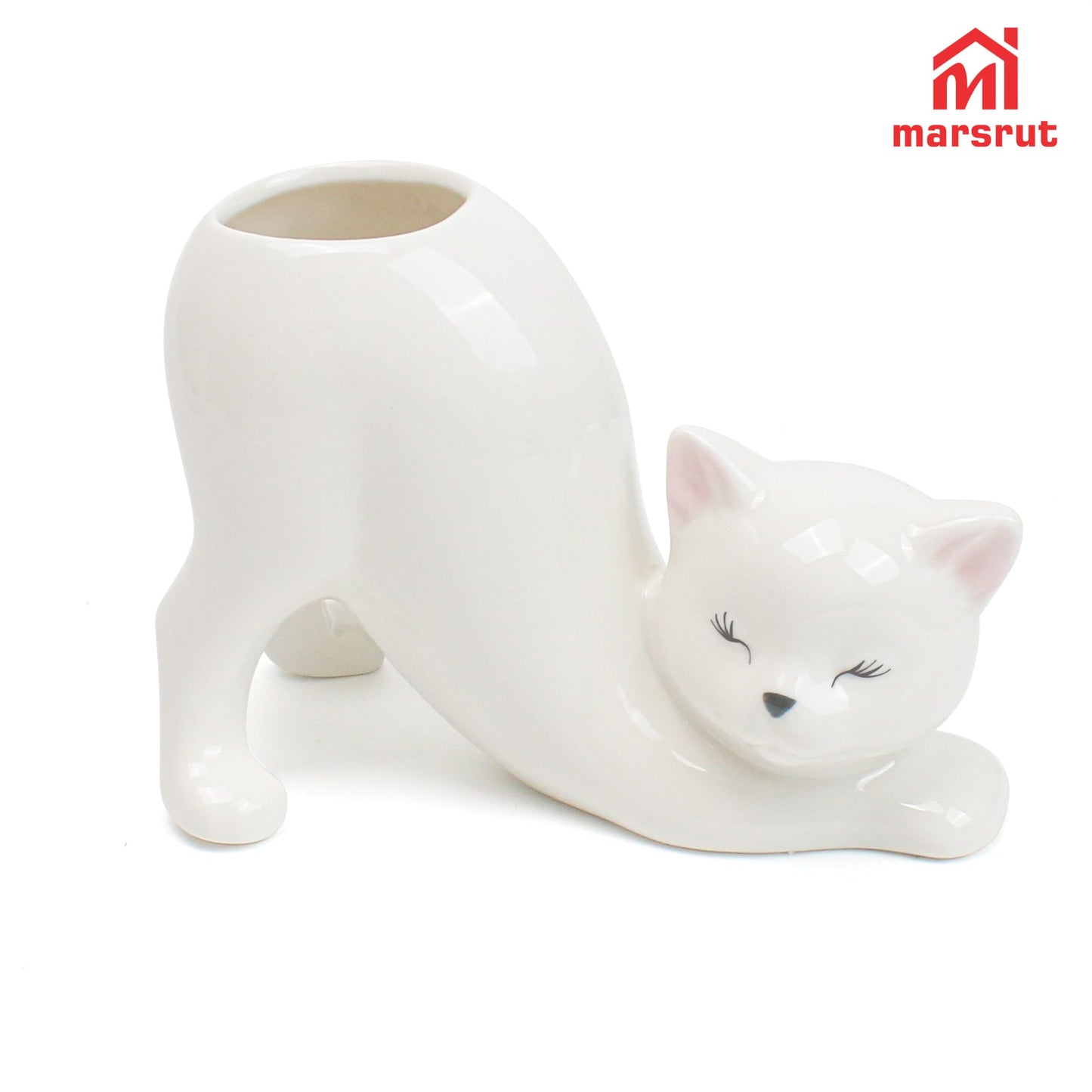 Cute Cat Planter Pot Indoor Flower Vase, Kitty Sloth Plant Holder Butt Shaped, Unique Tailless Succulent Ceramic Animal Display, Ceramic Bonsai Gift, Lovely Office Desk Living Room Home Outdoor Decor