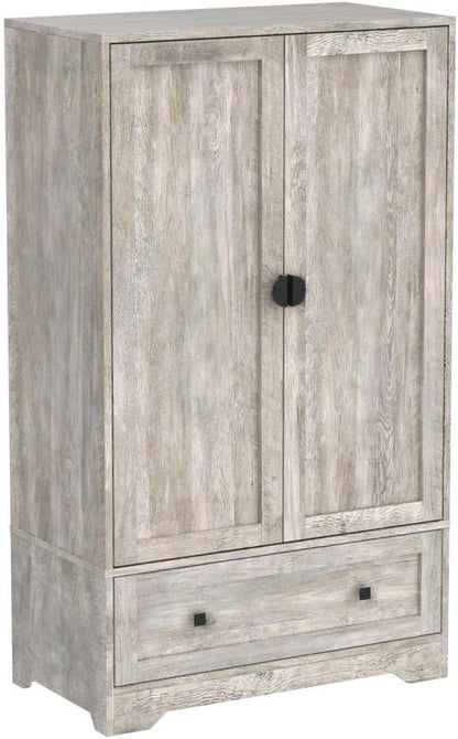 VINGLI Wide Armoire Wardrobe Closet with Hanging Rod, Adjustable Shelves and Drawer, Freestanding Wardrobe Closet with Doors, Bedroom Armoires and Wardrobes, Rustic Grey