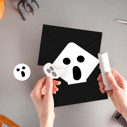 Whaline 50Pcs Halloween Envelopes White Black Ghost Invitation Envelope with Sticker Spooky Boo V-Flap Greeting Card Holders Gift Card Sleeves for Trick or Treat, 5 x 7 Inch