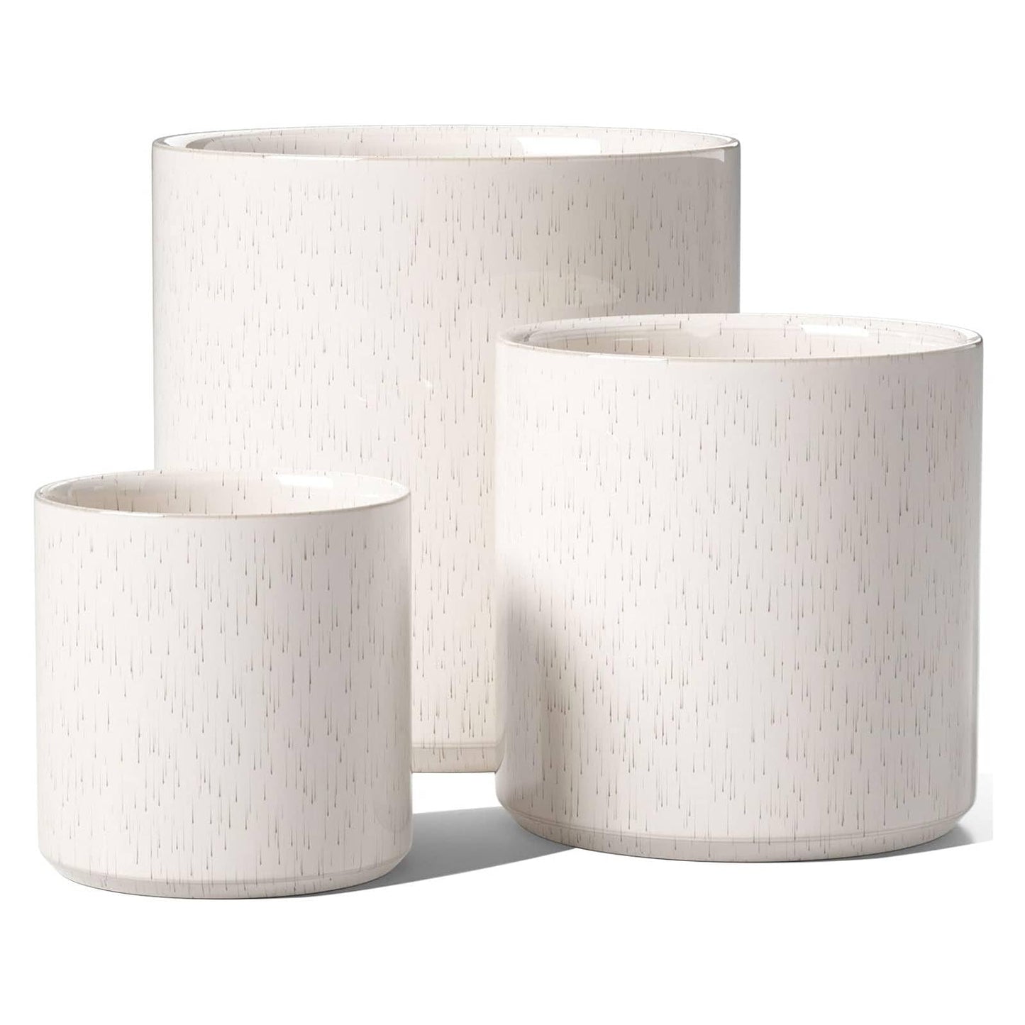 LE TAUCI Ceramic Pots for Plants, 10/8/6 Inch Indoor Planters with Draiange Hole, Silicone Plug & Mesh Pad, Modern Minimalist Pots for Home Office, Set of 3, Glossy, Linen Birch
