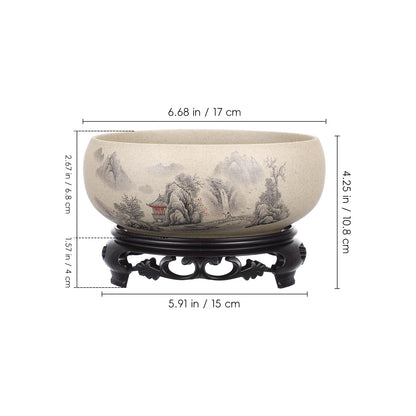 Water Lily Bowl Planter - Narcissus Bonsai Pot Ceramics Hydroponic Lotus Planter Ceramic Water Lily Pot with Stand No Drainage Plant for Plants Display Lucky Bamboo Home Garden Chinese Fish Bowl