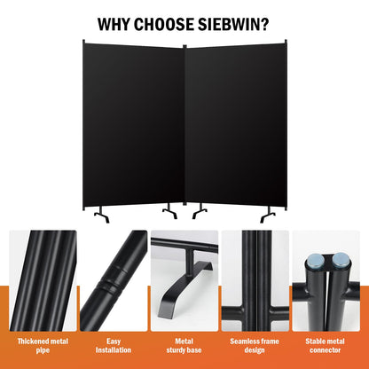 Room Divider Panel, Siebwin 2 Panel Folding Privacy Screens with Wider Feet, 8Ft x 6FT Portable Room Partition for Room Separator, Room Divider Screen Partition Room Dividers Freestanding