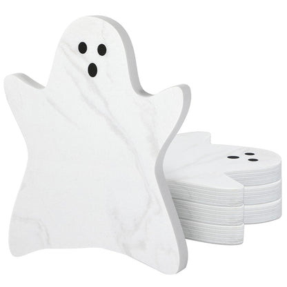 Acellegic 4pcs Marble Coasters Halloween Ghost Coasters 4.7 x 3.9 Inches for Drinks Beverage Boo Mug Cup Car Desk Party Decoration(Halloween Ghost,White)
