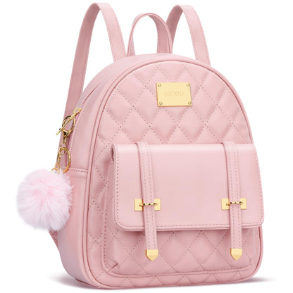 KKXIU Girls Small Backpack Purse Vegan Leather Quilted Mini Daypack for Women Trendy Bookbag (Pink)