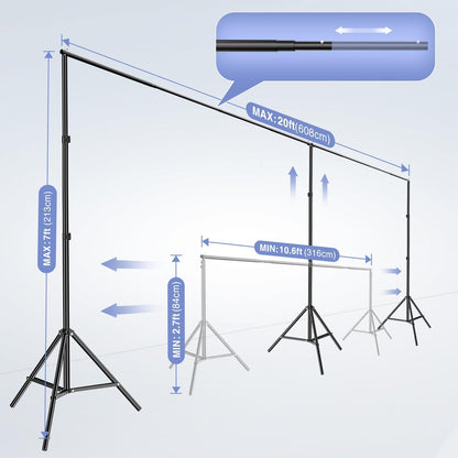 EMART Backdrop Stand, 20x7ft(WxH) Large Adjustable Background Support System with 308° Angle Rotatable Connector, 8 Clamps, 3 Sandbags and Carry Bag for Parties, Wedding, Photography Studio