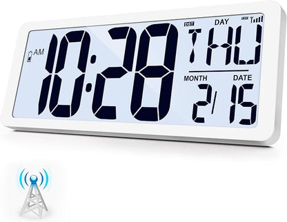 Atomic Clock with Backlight 15.0" Digital Wall Clock Battery Operated Atomic Wall Clock Digital Alarm Clock with Day Date & Temperature for Wall Office Bedroom Living Room