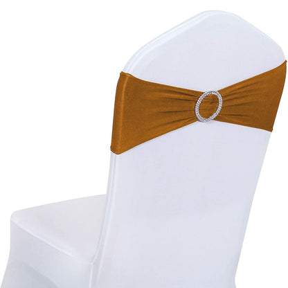 ManMengJi 25PCS Chair Sashes, Spandex Sashes Bows Brown, Chair Cover Bands with Buckle Slider for Banquet, Party, Hotel Event Decorations