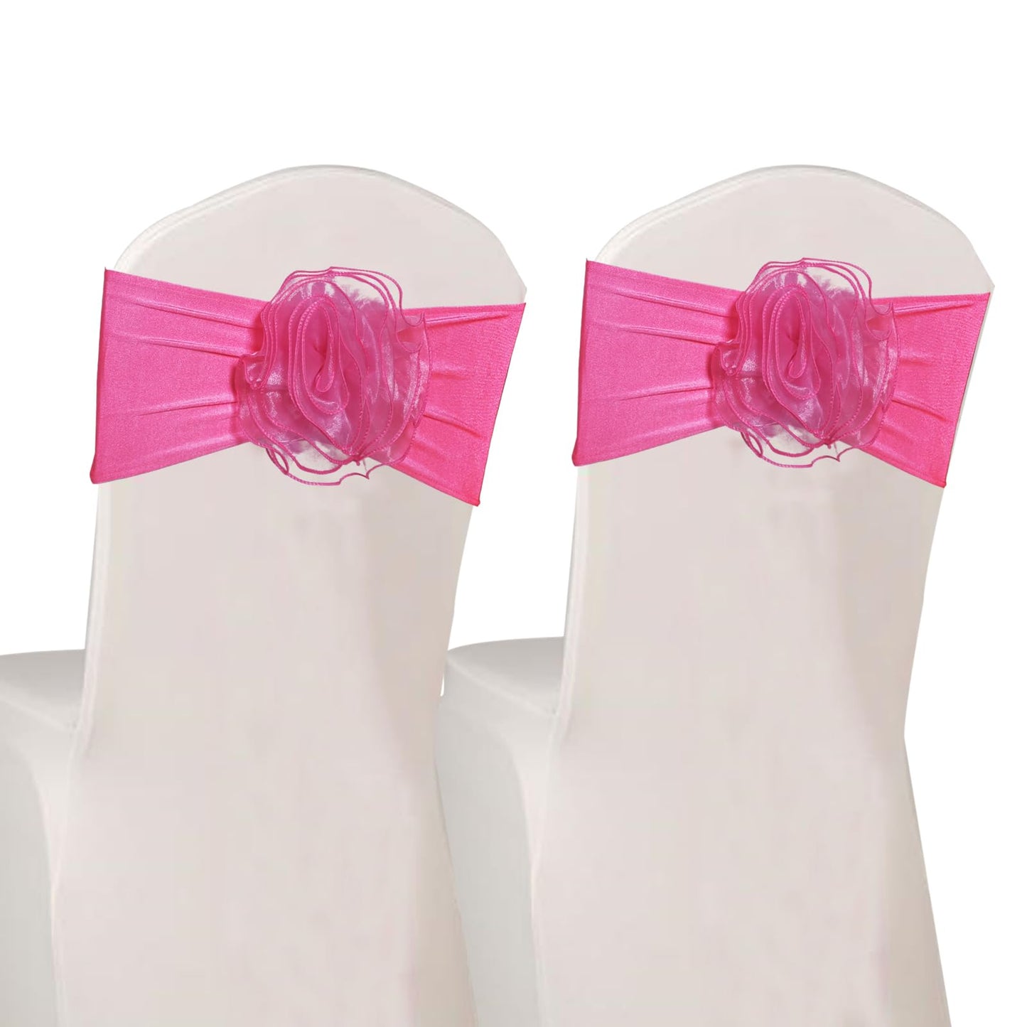 SFN 2 PCS Pink Flower Chair Sashes Chair Spandex Bands Bows tie for Thanksgiving Christmas Wedding Banquet Birthday Party Events Hotel Decoration