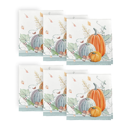Horaldaily Fall Cloth Napkins 18 x 18 Inch, Thanksgiving Autumn Harvest Orange Blue Pumpkin Leaves Party Dinner Decoration Washable Napkins Set of 6