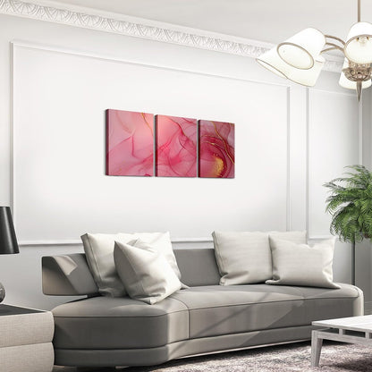 3 Piece Pink Marble Canvas Wall Art for Living Room Bedroom, Pastel Golden Pink Red Paintings Wall Decor Modern Abstract Wall Art Luxury Decor Poster Prints Ombre Artwork Prints