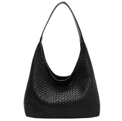 2024 Woven Leather Tote Bag for Women Top-handle Shoulder Bag, Hobo Bags Large Capacity Soft Vegan Crossbody Handbag Underarm (black)
