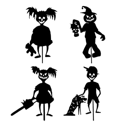 RSTYS 4Pcs Halloween Yard Decor, Black Metal Garden Outdoor Statues Garden Stakes Handicrafts Ghost Zombie Girl Station Halloween Garden Silhouette for Yard Lawn Ornaments Decor