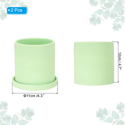 PATIKIL 4.3 Inch Ceramic Plant Pots, 2 Pack Modern Flower Planters with Drainage Holes and Tray for Decorate Home Indoor Plants Succulent Herb, Green