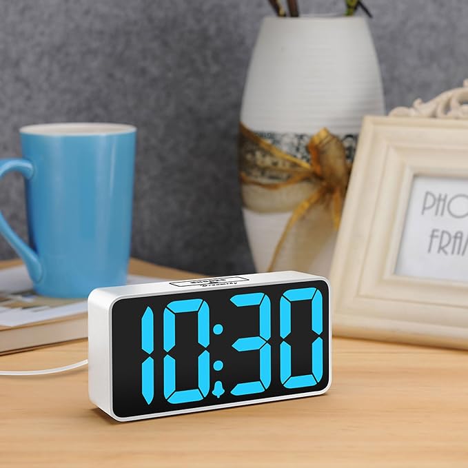DreamSky Small Digital Alarm Clock for Bedroom with Large Big Numbers | Electric Bedside Desk Clock with USB Charging Port, Brightness Dimmer, Adjustable Alarm Volume, USB-C Adapter Powered