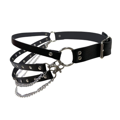 Eigso Womens Goth Belt Leather Rock Punk Waist Harness Belt for Woman Multilayer Tassel Leather Belt